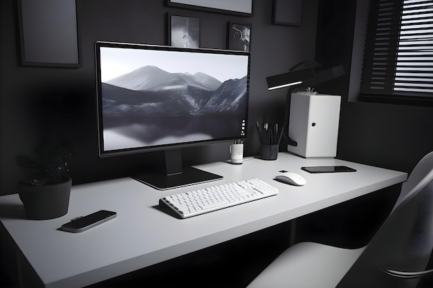 Free Photo 3d render of work space with computer keyboard and mouse