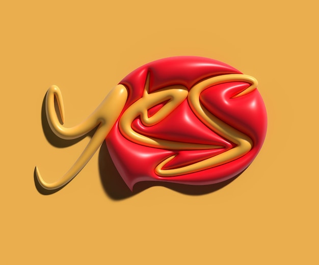 3D Render Yes Text Calligraphic Design.