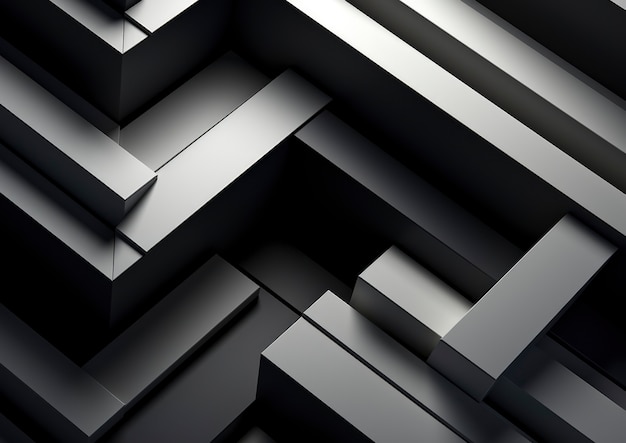 3d rendering of abstract black and white geometric background