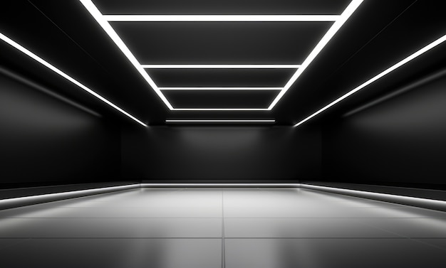 Free Photo 3d rendering of abstract black and white neon