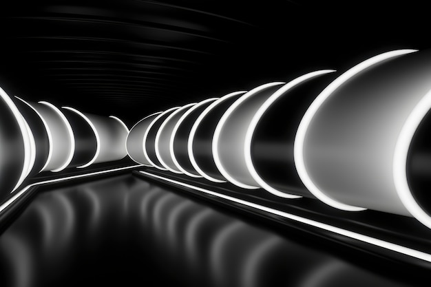 Free Photo 3d rendering of abstract black and white neon