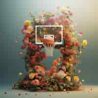 Free photo 3d rendering of basketball basket decorated with flowers