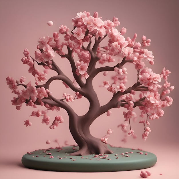 Free Photo 3d rendering of a beautiful cherry blossom tree on a podium