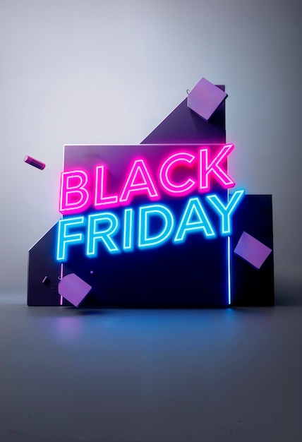 Free photo 3d rendering of black friday neon logo