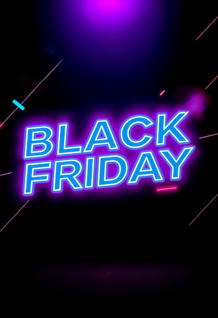 Free photo 3d rendering of black friday neon logo