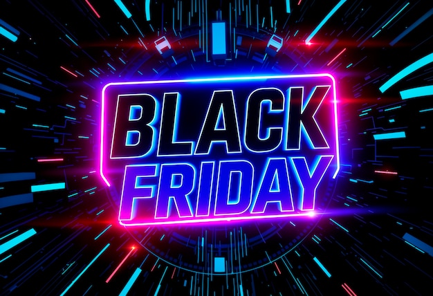 Free photo 3d rendering of black friday neon logo