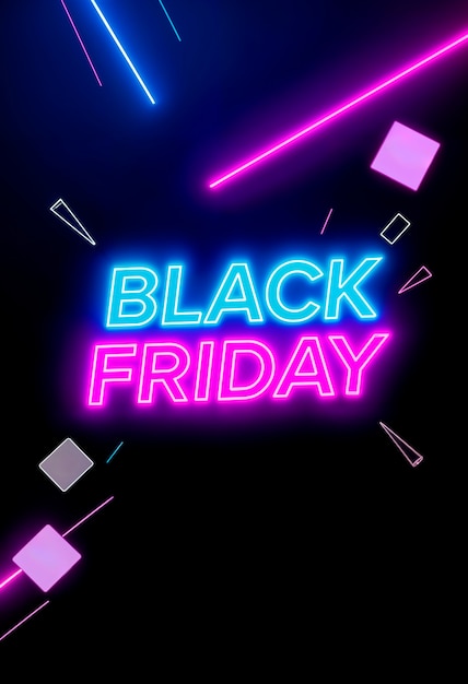 Free photo 3d rendering of black friday neon logo