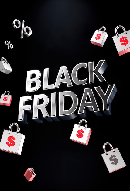 Free photo 3d rendering of black friday neon logo