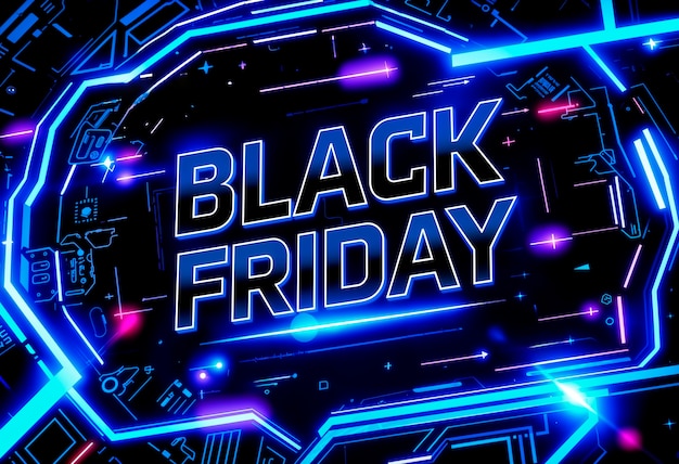 3d rendering of black friday neon logo