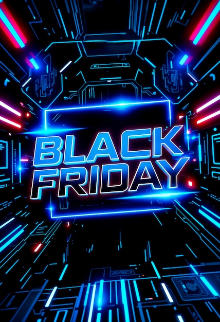 Free photo 3d rendering of black friday neon logo