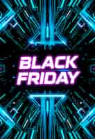 Free photo 3d rendering of black friday neon logo