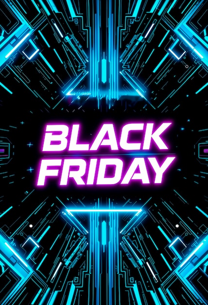 Free Photo 3d rendering of black friday neon logo