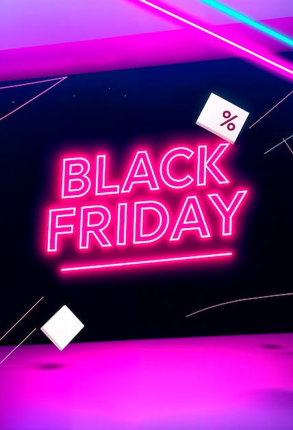 Free photo 3d rendering of black friday neon logo