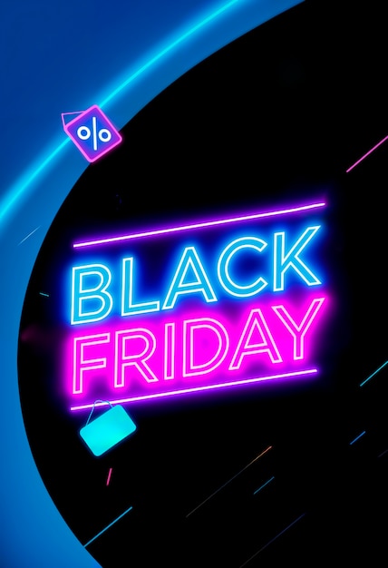 3d rendering of black friday neon logo