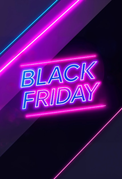 Free photo 3d rendering of black friday neon logo