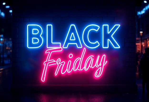 Free photo 3d rendering of black friday neon logo