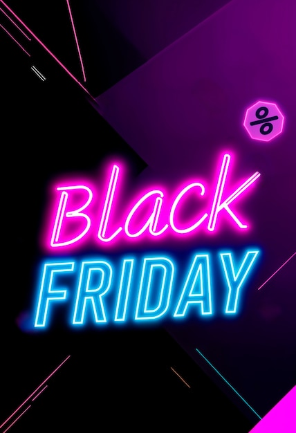 Free photo 3d rendering of black friday neon logo