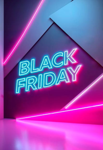 Free photo 3d rendering of black friday neon logo