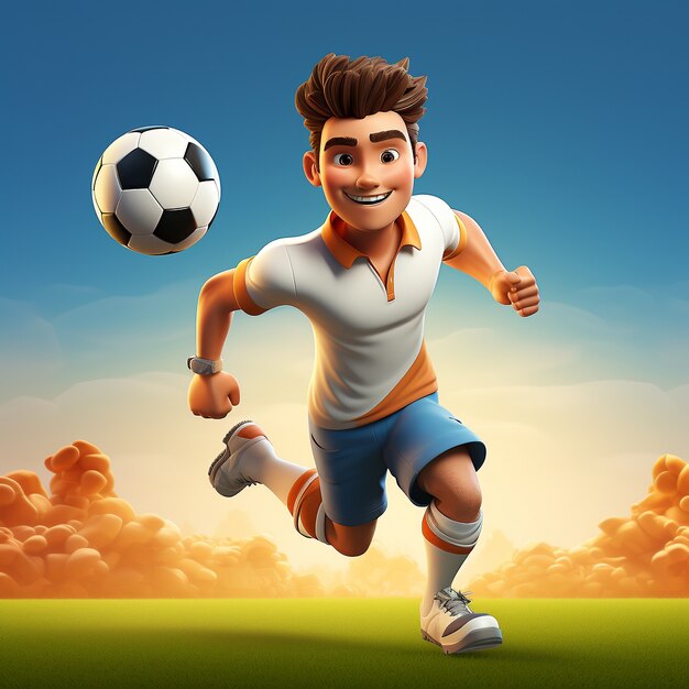 3d rendering of boy playing soccer