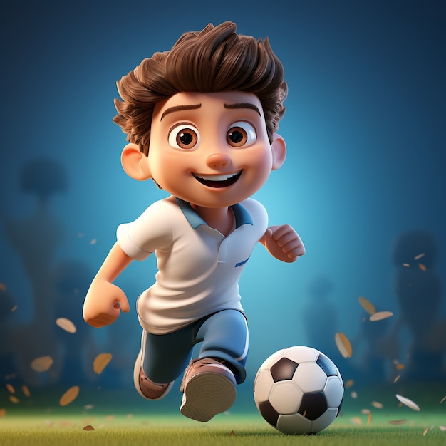 3d rendering of boy playing soccer