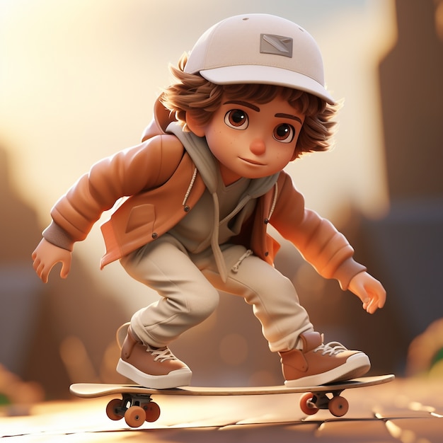 3d rendering of boy on skateboard