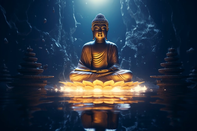 Free photo 3d rendering of buddah statue and candles