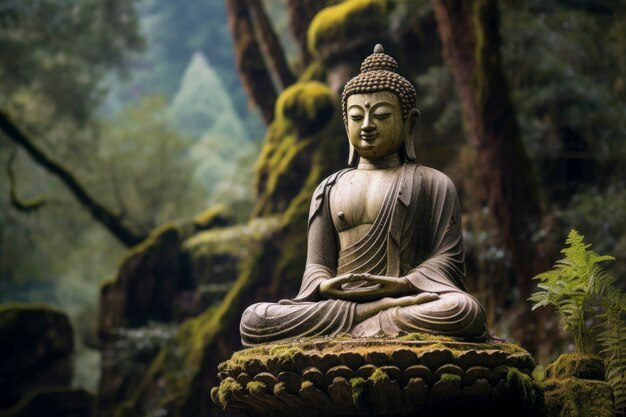 3d rendering of buddha statue in forest