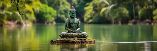 3d rendering of buddha statue on lake