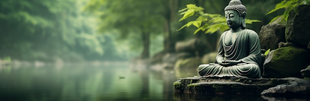 3d rendering of buddha statue on lake