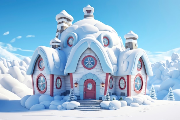 Free photo 3d rendering of building in winter time