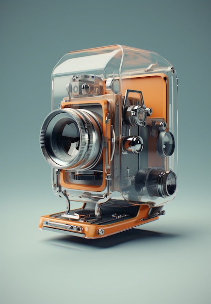 Free photo 3d rendering of camera with photo film