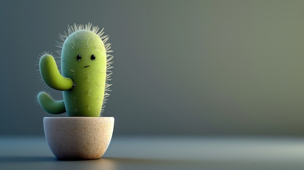 Free photo 3d rendering cartoon of cacti with friendly face