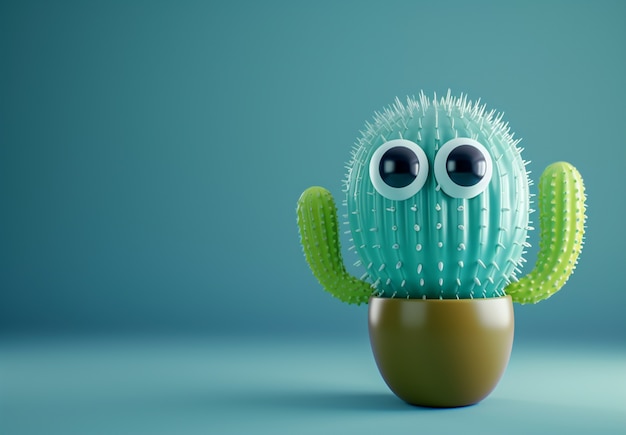 Free photo 3d rendering cartoon of cacti with friendly face