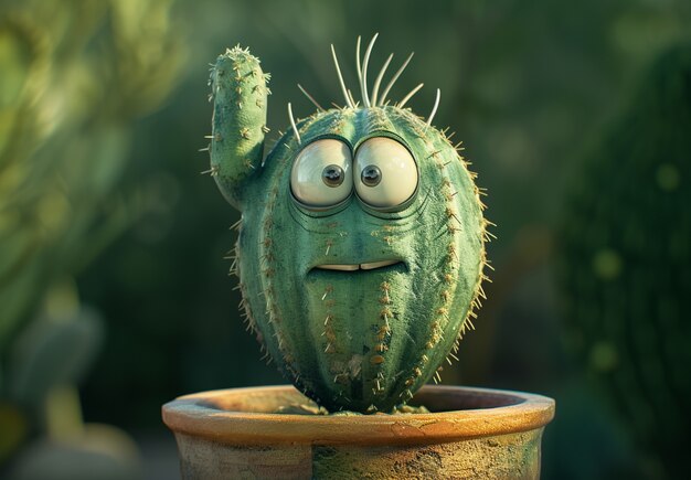 3d rendering cartoon of cacti with friendly face