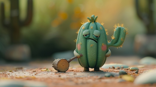 Free photo 3d rendering cartoon of cacti with friendly face