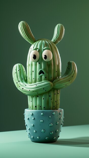 3d rendering cartoon of cacti with friendly face