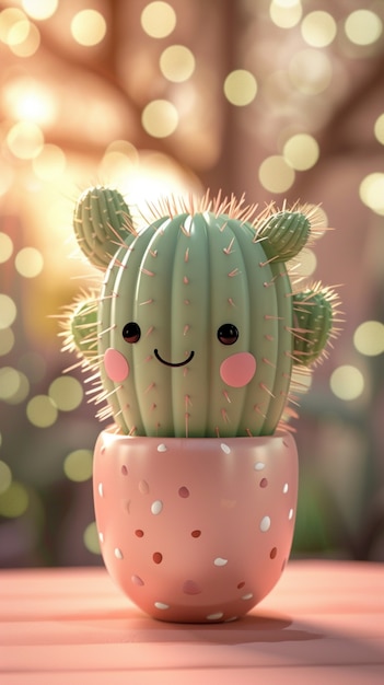 3d rendering cartoon of cacti with friendly face