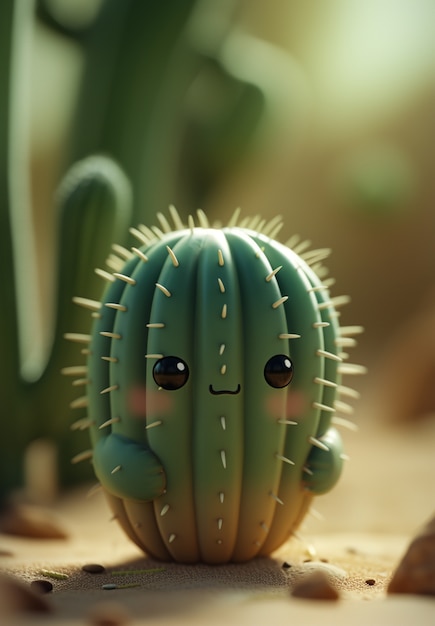 Free photo 3d rendering cartoon of cacti with friendly face