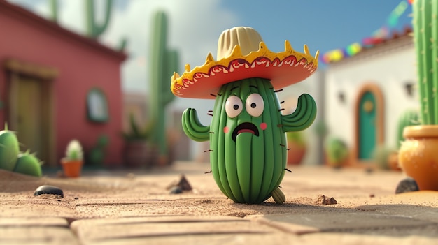 Free Photo 3d rendering cartoon of cacti with friendly face