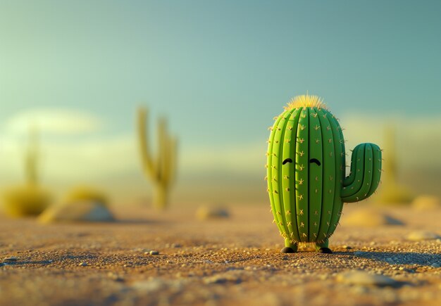 3d rendering cartoon of cacti with friendly face