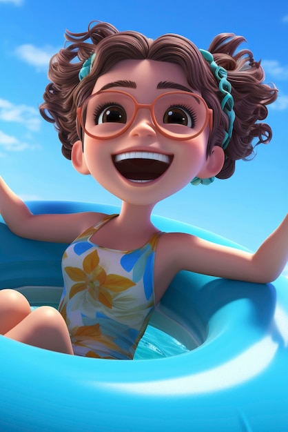 Free Photo 3d rendering of cartoon character on beach