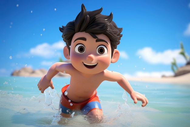 3d rendering of cartoon character on beach