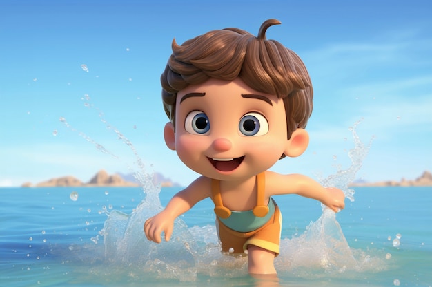 3d rendering of cartoon character on beach