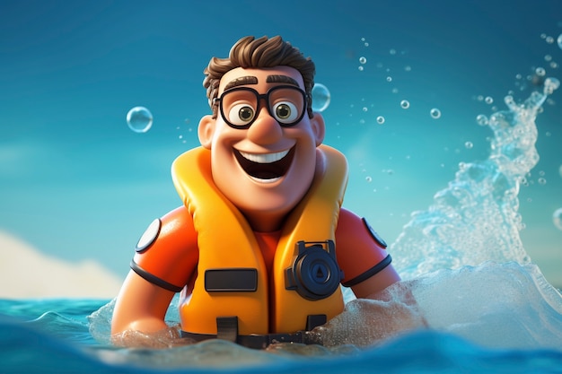 Free Photo 3d rendering of cartoon character on beach