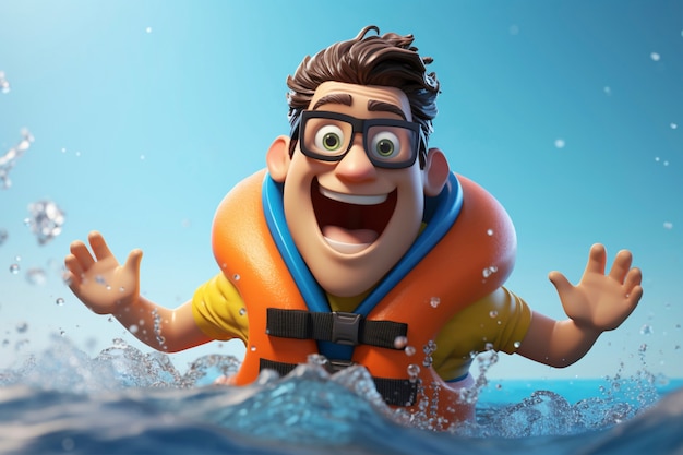 Free photo 3d rendering of cartoon character on beach