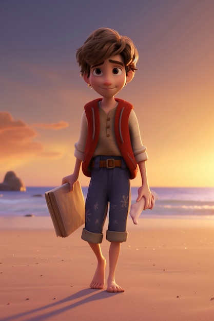 3d rendering of cartoon character on beach