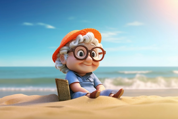 Free Photo 3d rendering of cartoon character on beach