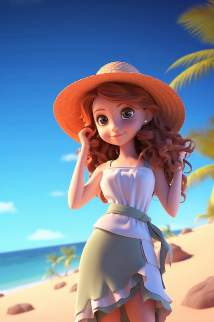 Free Photo 3d rendering of cartoon character on beach