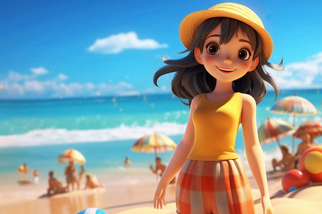 Free photo 3d rendering of cartoon character on beach