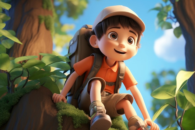 3d rendering of cartoon character exploring like forest